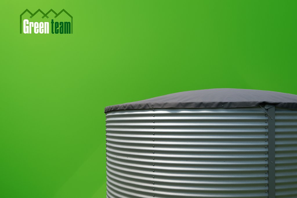 mage for the article – How to Secure Your Water Supply During a Drought? – featuring a corrugated steel tank and the logo of the manufacturer, Green Team.