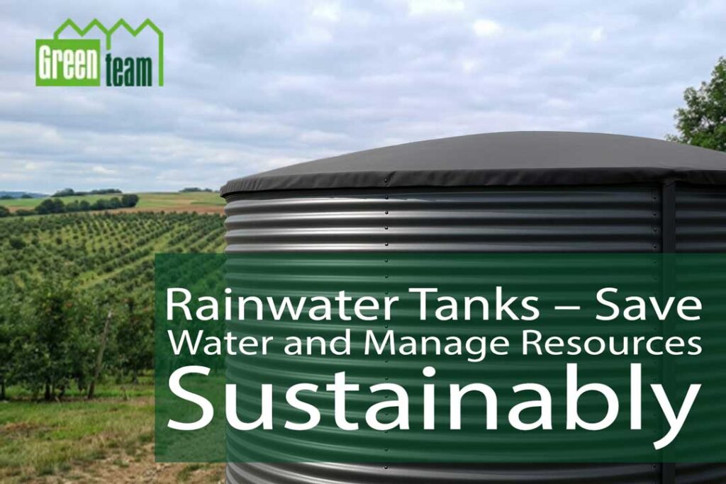 Corrugated steel rainwater storage tank installed near an orchard – GreenTeam solution for sustainable water management in agriculture